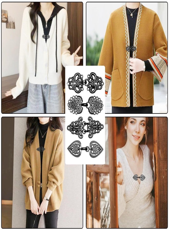 Abvsdu 4 Pieces Vintage Sweater Clips, Sweater Clips for Cardigans to Hold Sweater Together, Shawl Collar Clasp Dress Shirt Brooch Clip&dress Clip Back Cinch (Black) - Image 4
